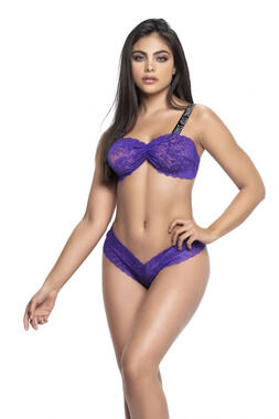 Mapale - 8698 - Lace Ruched Set with Printed Straps - Purple